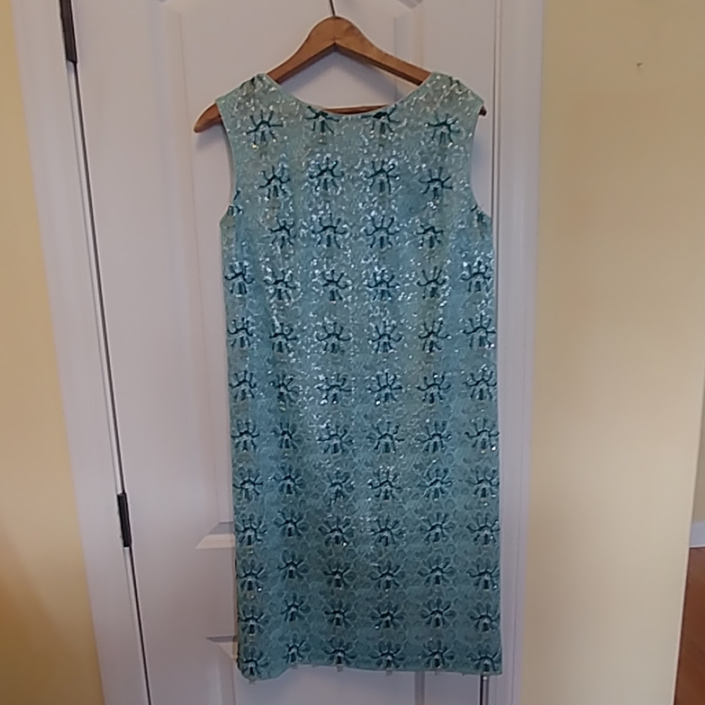 VINTAGE beaded cocktail dress| teal | Size L